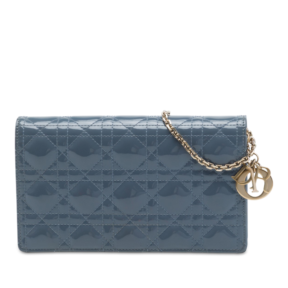 Pre-Loved Dior Patent Cannage Lady Dior Pouch with Chain